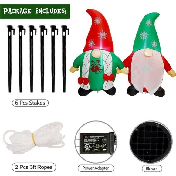 Inflatable Lighted Christmas Gnomes Couple, Swedish Gnome, 3.6ft H x 4.9ft W - Picture 3 of 6